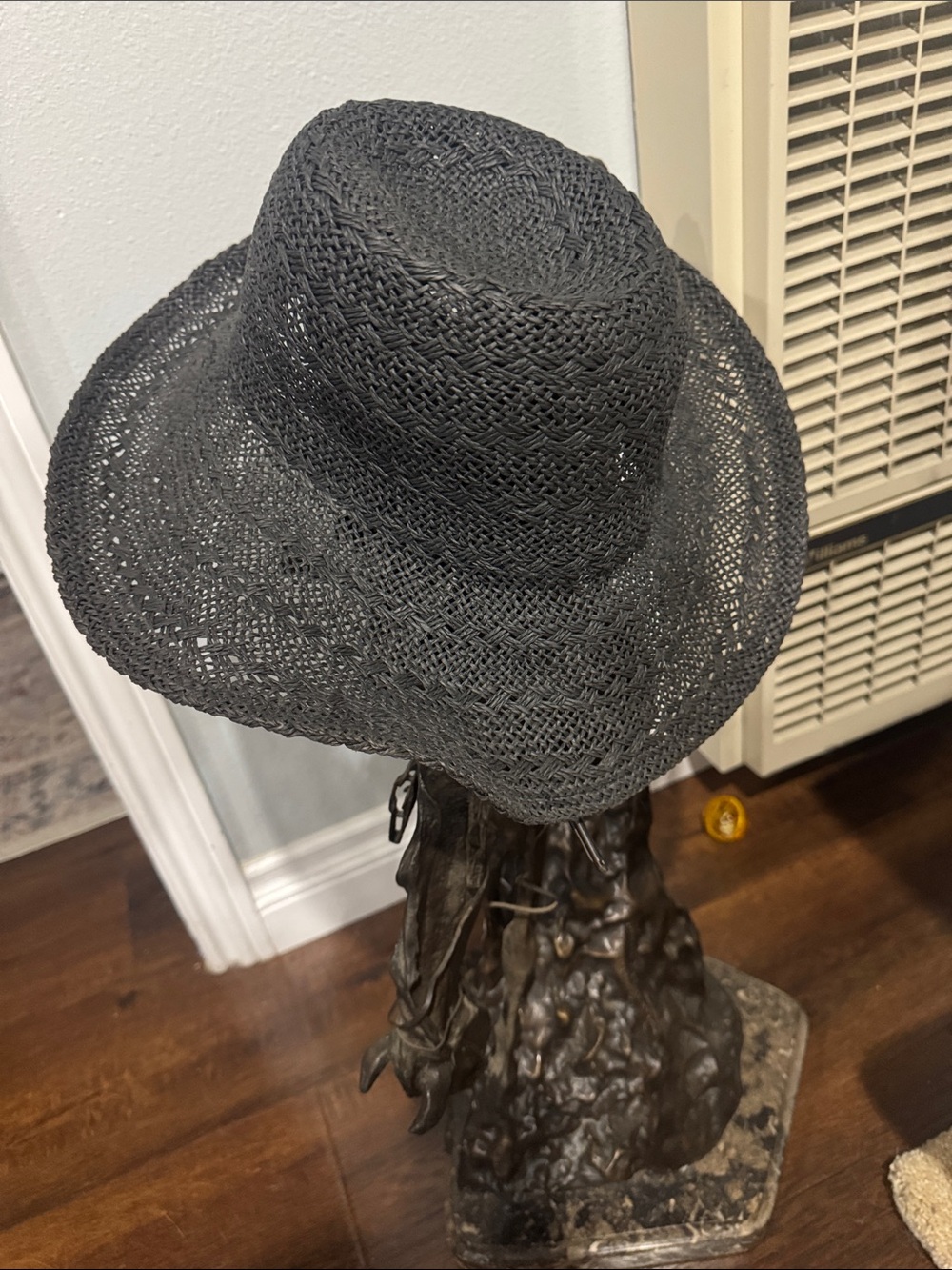 Black Woven Open-Knit Straw Sun Hat | Wide Brim Boho Festival⁠